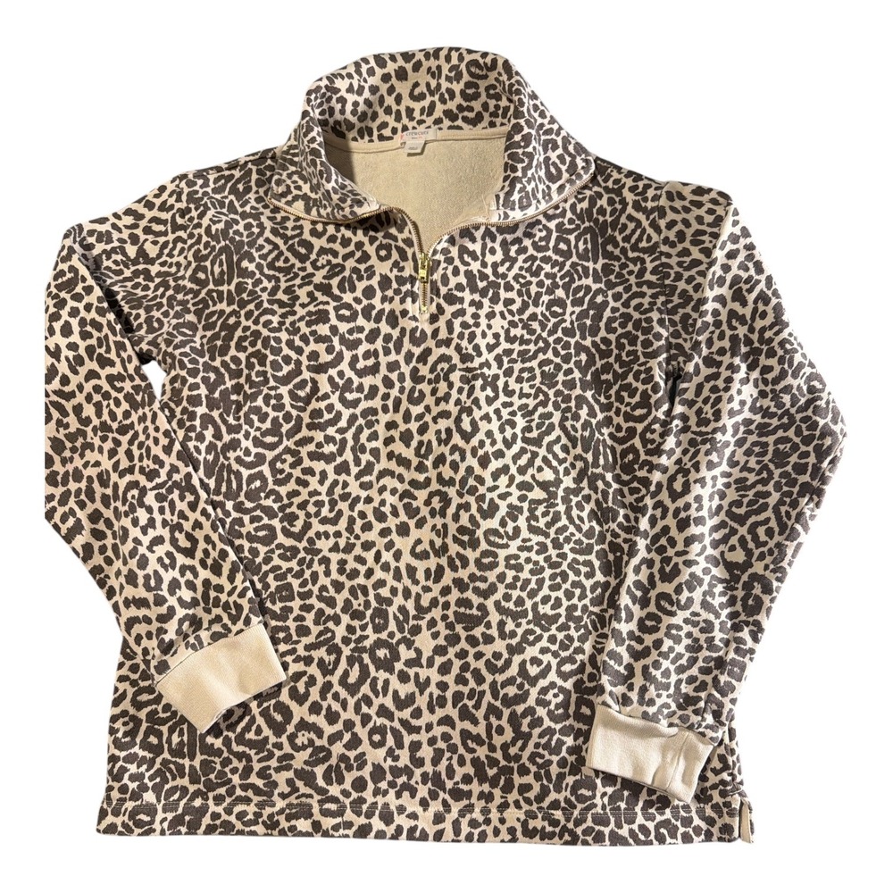 Crewcuts J.Crew Girls XL Leopard Print Quarter Zip Cotton Sweatshirt Brown Tan